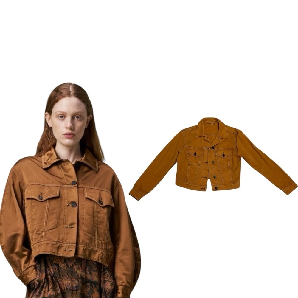 Cropped denim jean jacket pumpkin brown size S